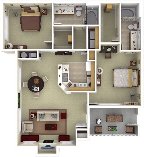 Floor plan for 2 beds, 2 baths, 1148 sqft